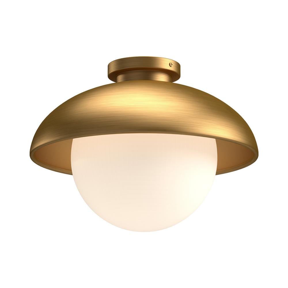 Rubio 12 in. 1 Light 60-Watt Aged Gold/Opal Matte Glass Flush Mount - Hercitys