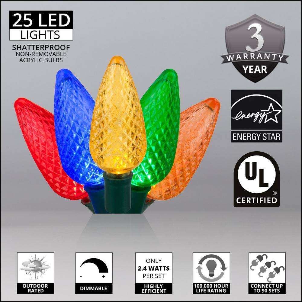 SuperBright 16 ft. 25-Light LED Multi-Color C9 String Light Set - Hercitys