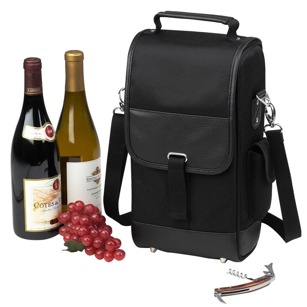 NY Black 2-Bottle Wine Tote with Corkscrew - Hercitys