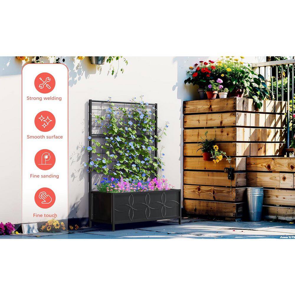 Sturdy Raised Garden Bed with Trellis 15.75 in. L x 35.43 in. W x 48.8 in. H Moisture Resistant Black Steel Planter Box - Hercitys