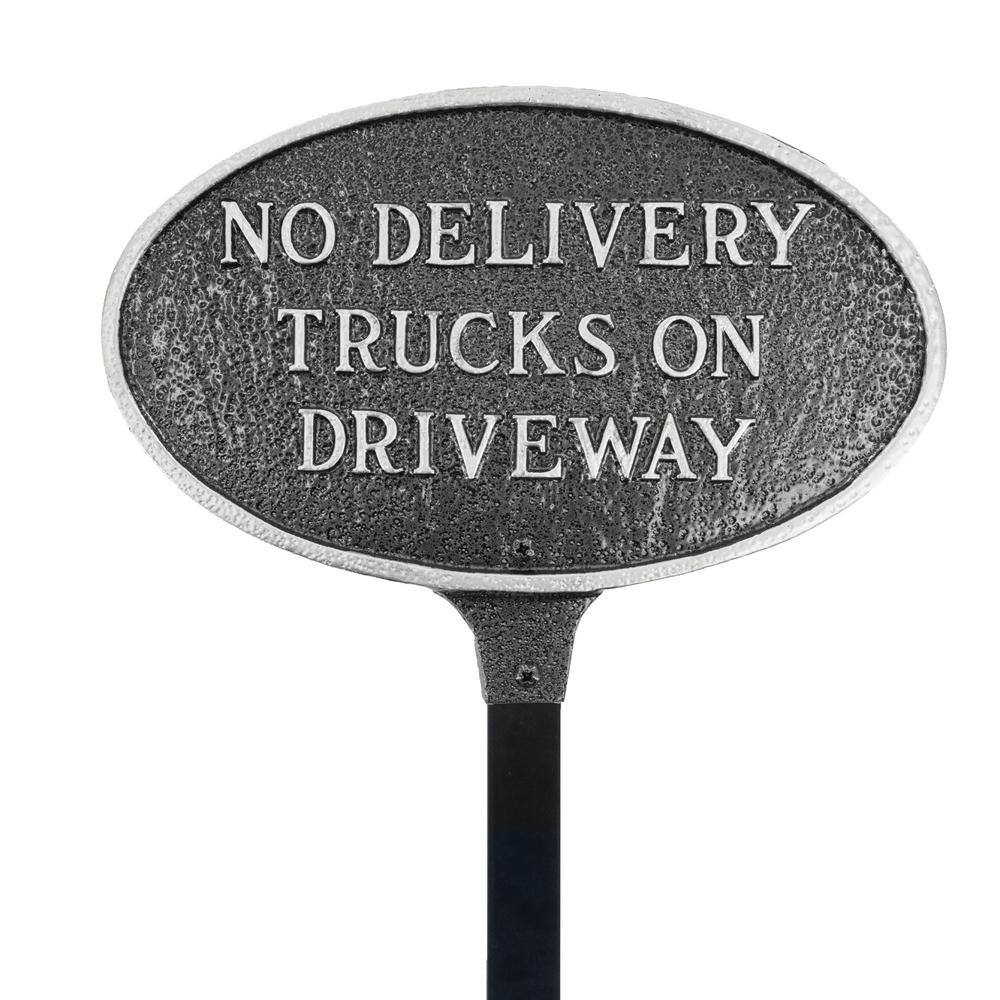 No Delivery Trucks on Driveway Small Oval Statement Plaque with 17.5 in. Lawn Stake-Swedish Iron - Hercitys