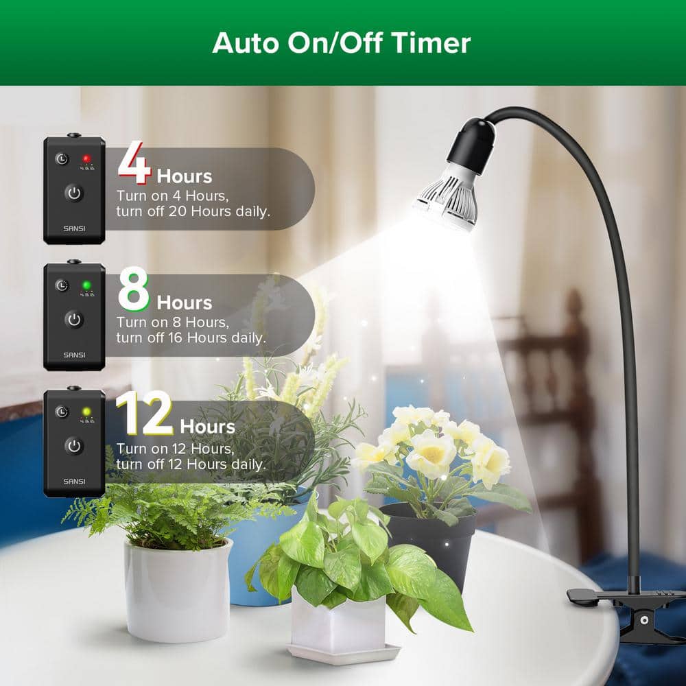 Full Spectrum Gooseneck Clip 10-Watt, 1000-Lumen Black Plant LED Grow Light, 4000K - Hercitys