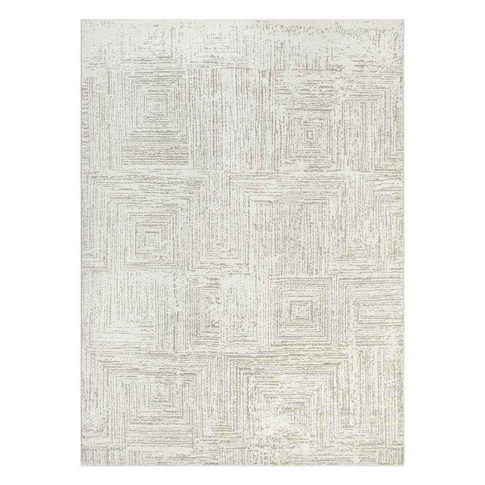 Nizza Collection Naples Ivory 5 ft. x 7 ft. Contemporary Area Rug - Hercitys