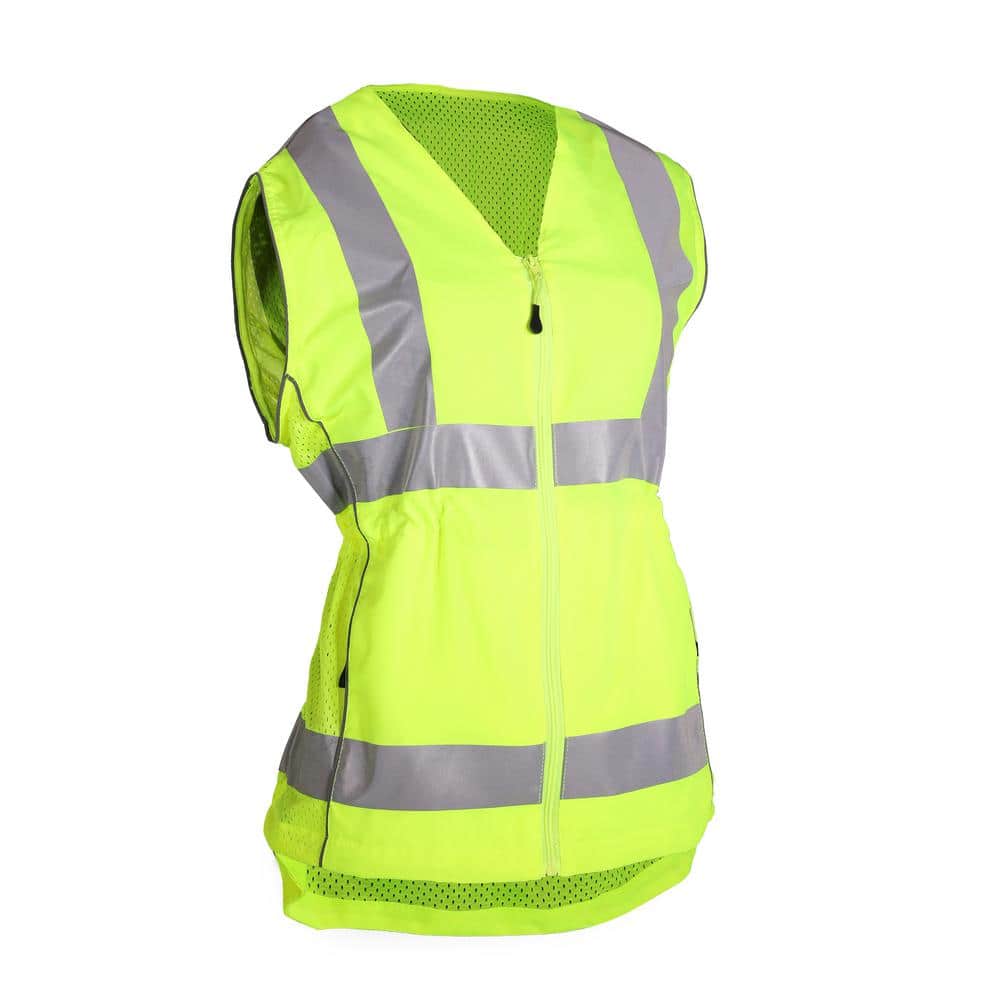 Women’s Medium Hi Vis Yellow ANSI Type R Class 2 Contoured Safety Vest with Adjustable Waist and (3-Pockets) - Hercitys