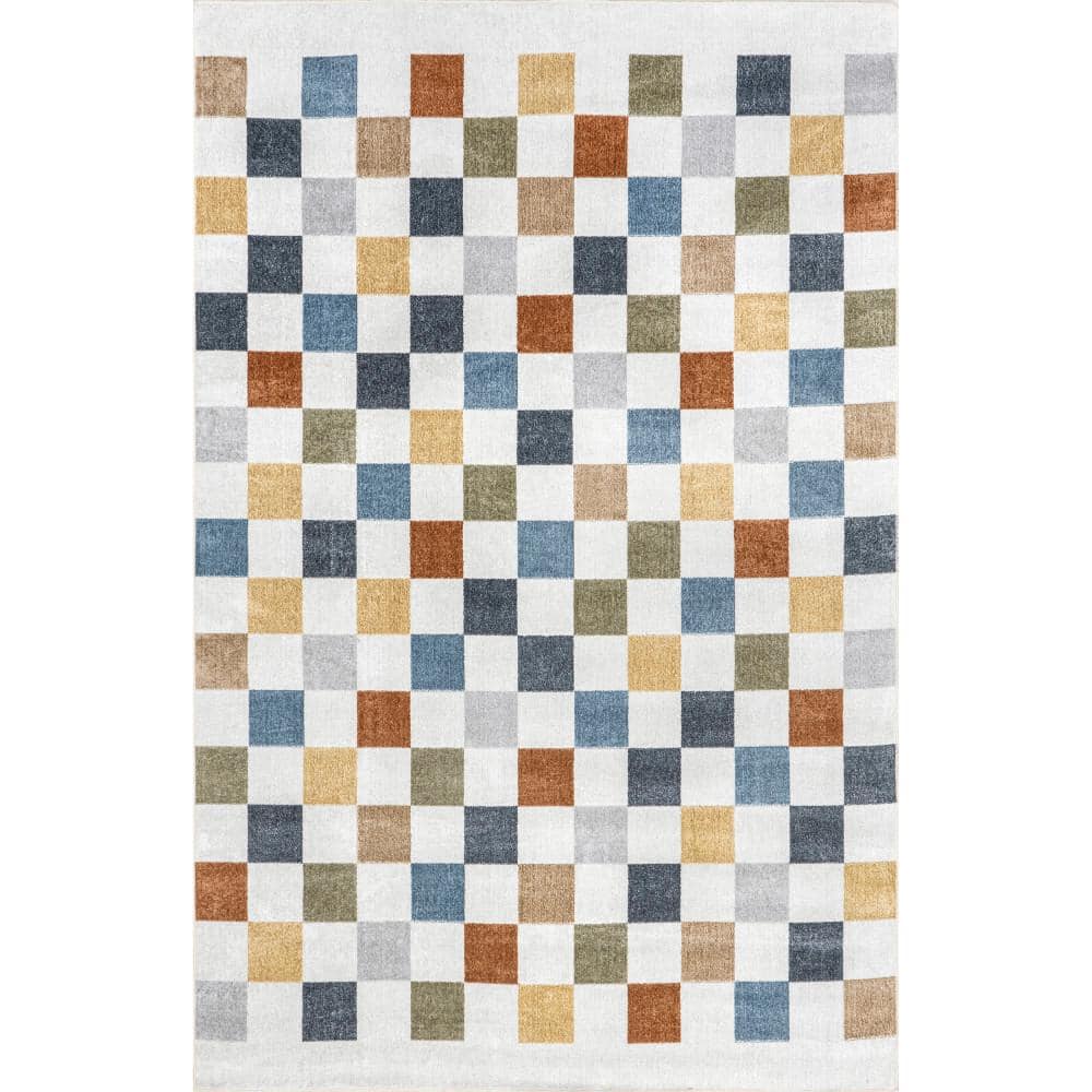 Naya Multicolor 9 ft. x 12 ft. Checkered Machine Washable Area Rug - Hercitys