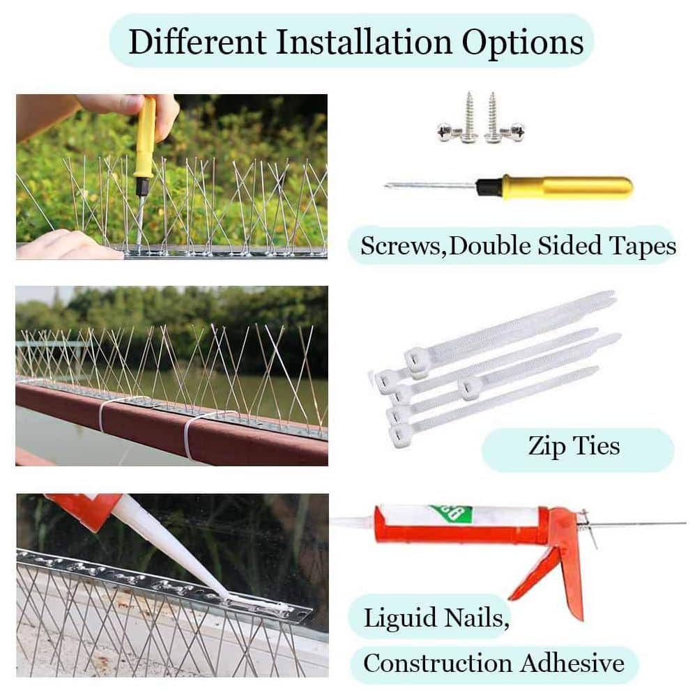 Stainless Steel Bird Spikes 5 Strips 4.1 ft. Coverage Easy to Install - Hercitys