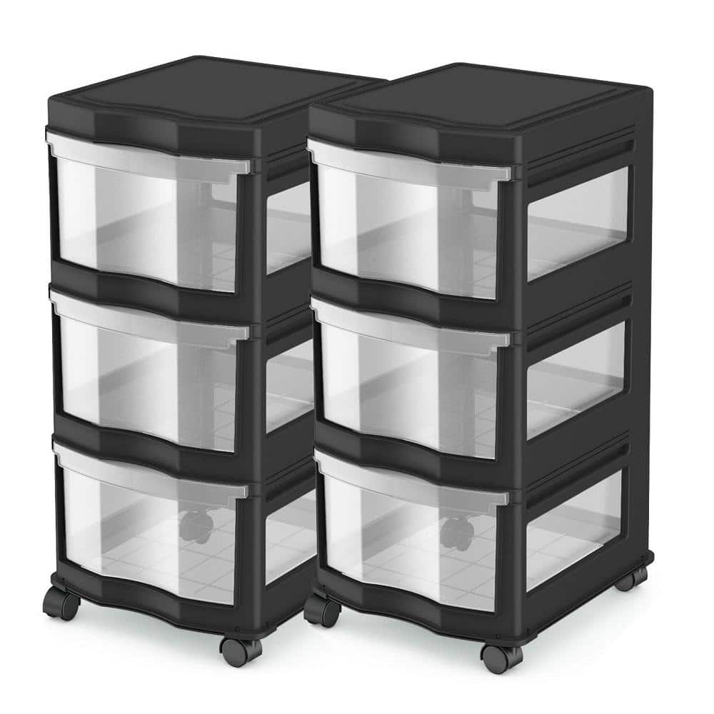 Life Story Classic 27.75 in. H x 13.2 in. W x 15.5 in. D 3 Shelf Storage Organizer Plastic Drawers Black (2-Pack) - Hercitys
