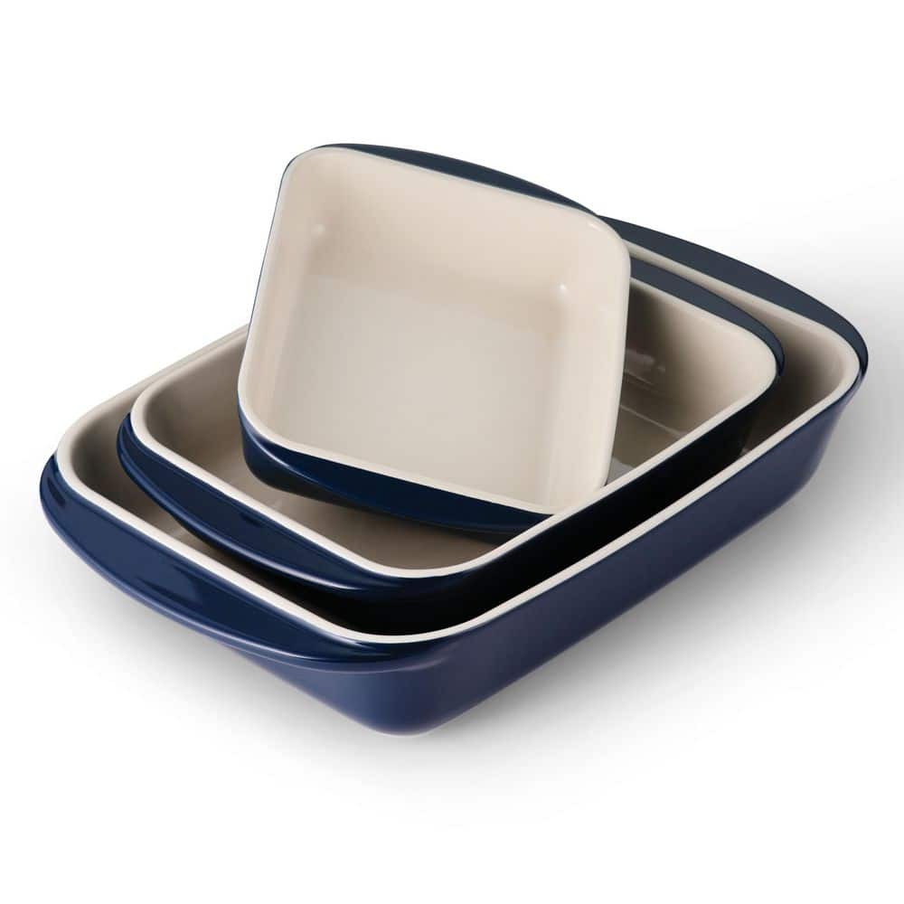 Mae 3 Piece Ceramic Porcelain Enamel Bakeware Set-Cobalt - Hercitys