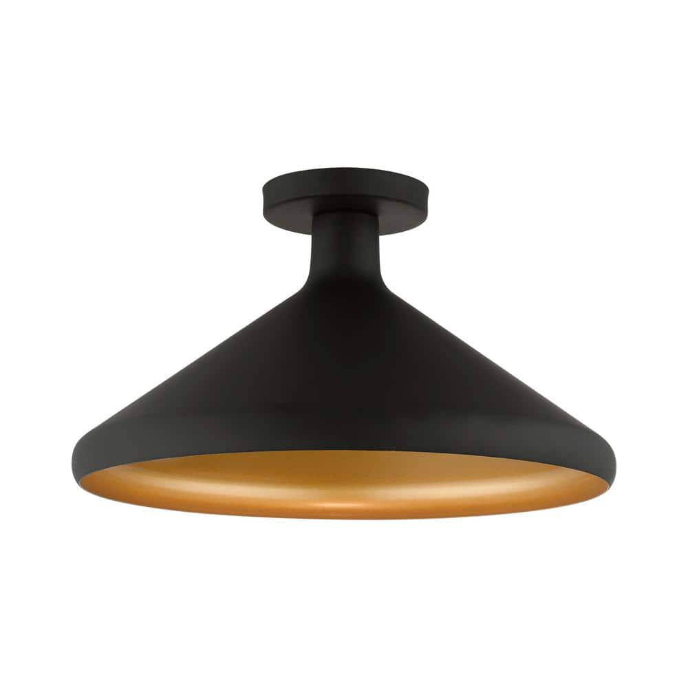 Sadler 15.25 in. 1-Light Black Cone Semi Flush Mount - Hercitys