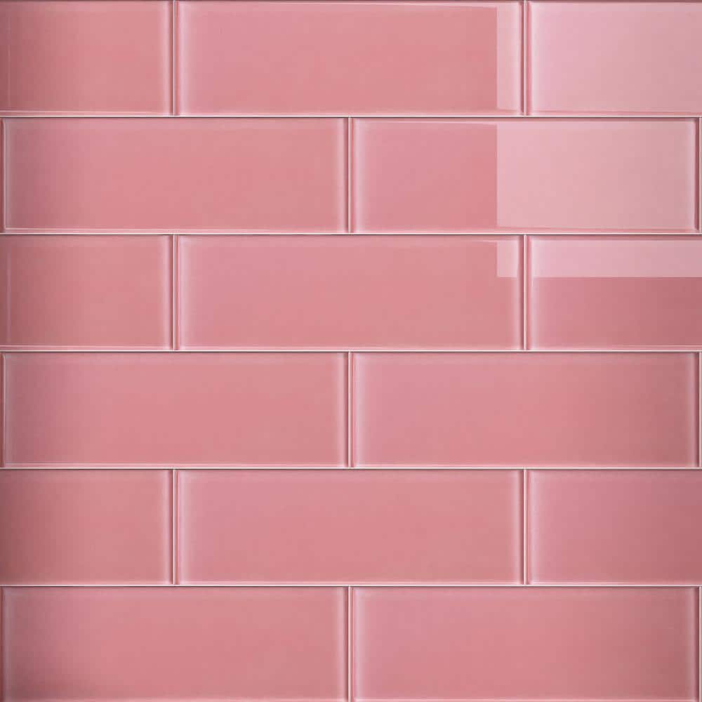 Crystile Pink 4 in. X 12 in. Glossy Glass Subway Tile (10 sq. ft./Case) - Hercitys