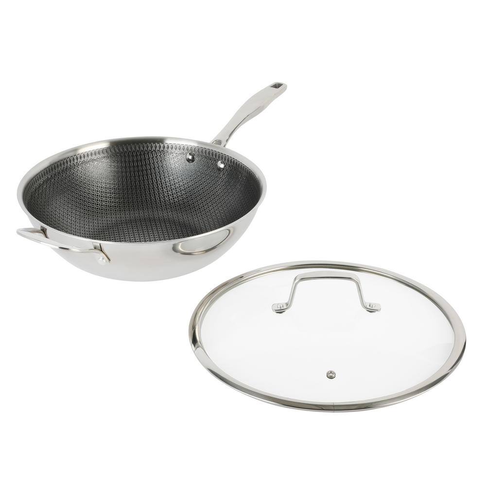 Luke 12 in. Non-Stick Tri-Ply Stainless Steel Wok with Glass Lid - Hercitys