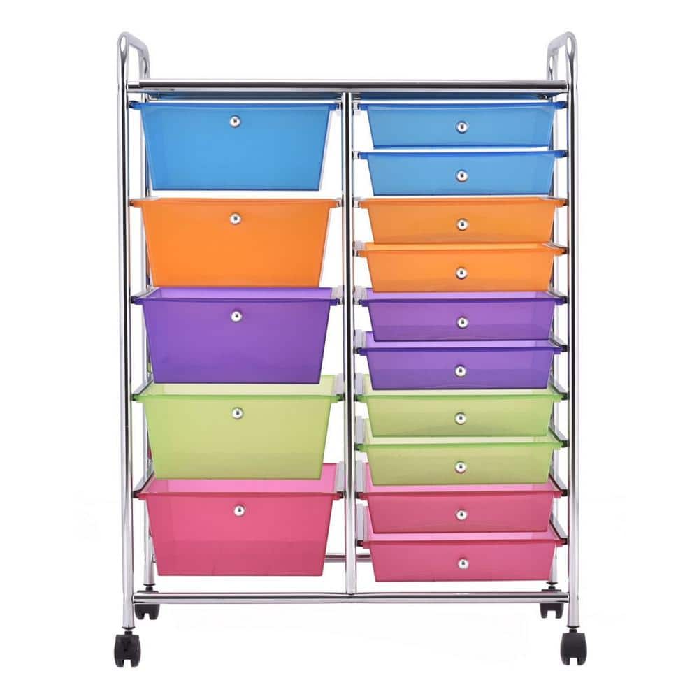 Multi-Colored Steel Frame 15-Drawer Utility Rolling Organizer Cart - Hercitys