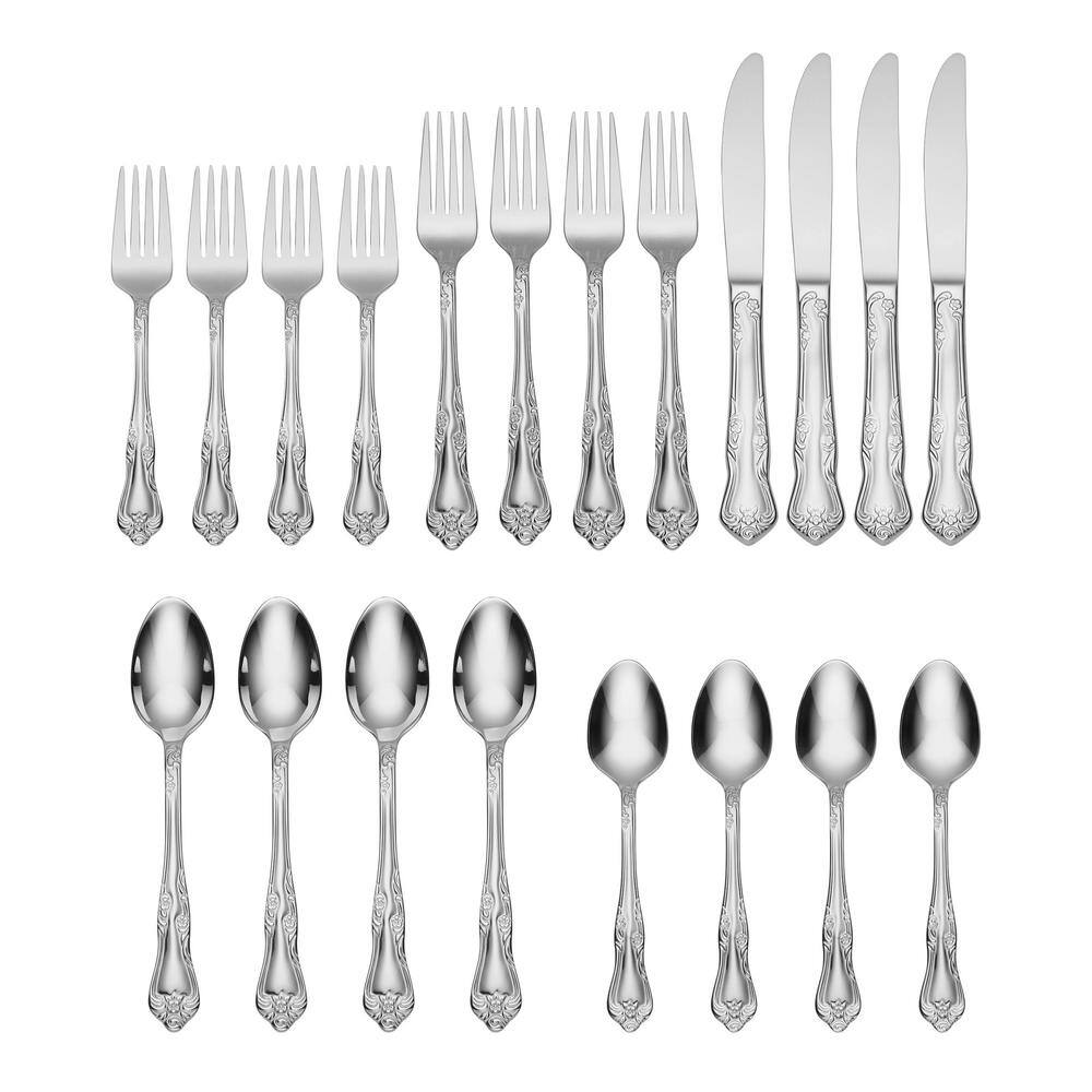 Azalea 20-Piece Silver 18/0-Stainless Steel Flatware Set (Service for 4) - Hercitys