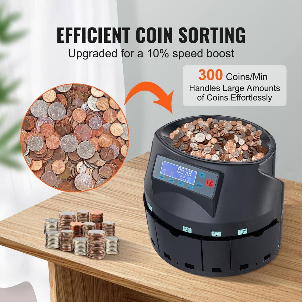 USD Coin Counter and Coin Sorters with LCD Display, Coin Sorter Machine for USD Coin 1￠ 5￠ 10￠ 25￠ $1, 300 Coins/min - Hercitys