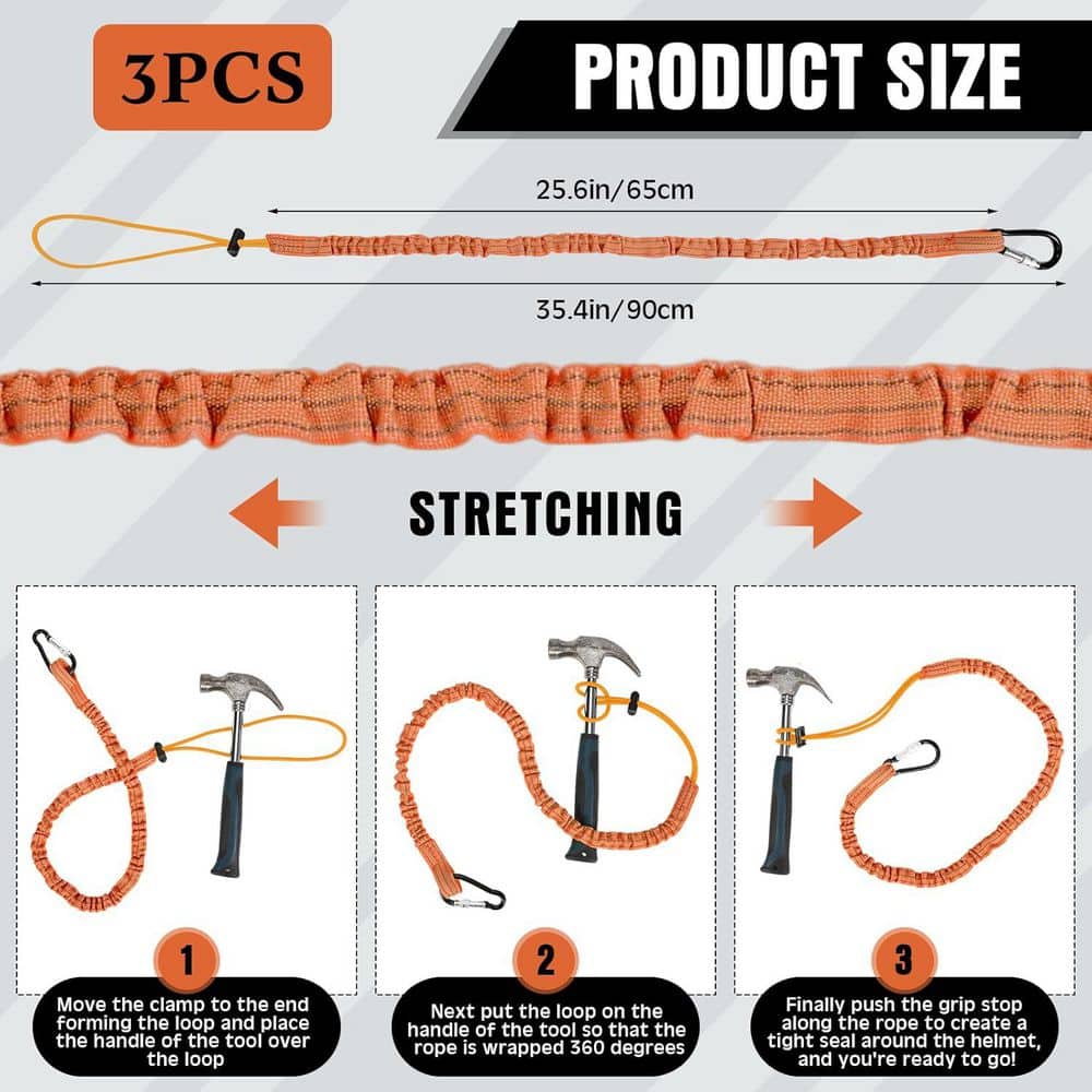 Lanyard Series 2.95 ft. Retractable Lifeline with Aluminum Screw Lock Buckle, Adjustable Fall Protection-Orange, 3 Pack - Hercitys