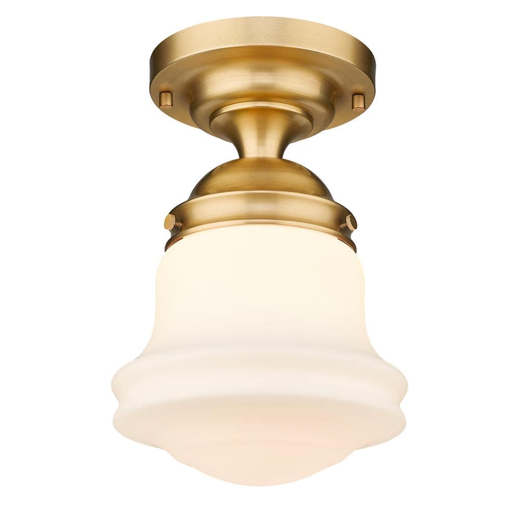 Vaughn 10.5 in. 1-Light Heritage Brass Transitional Flush Mount with Matte Opal Glass Shade and No Bulbs Included - Hercitys