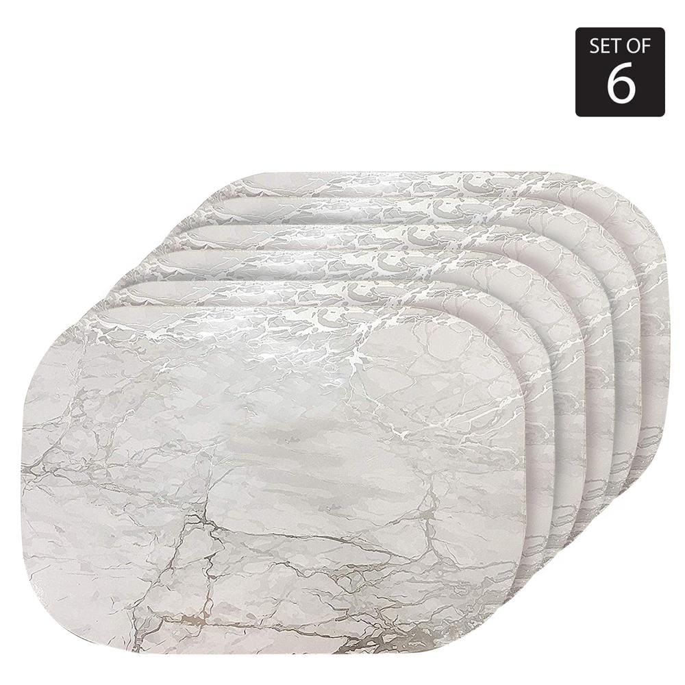 Marble Cork 12 in. x 18″ In. Grays and Silver Cork Oval Placemats Set of 6 - Hercitys