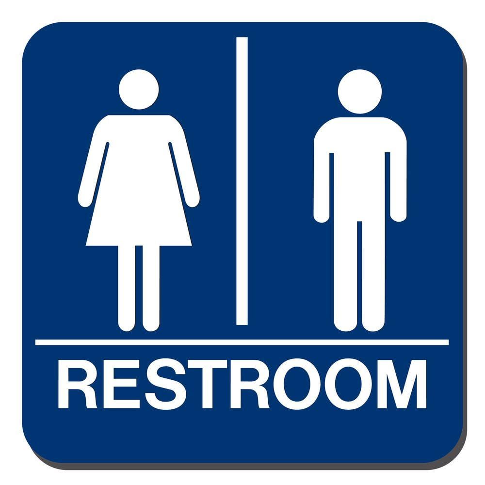 8 in. x 8 in. Blue Plastic with Braille Restroom Sign - Hercitys