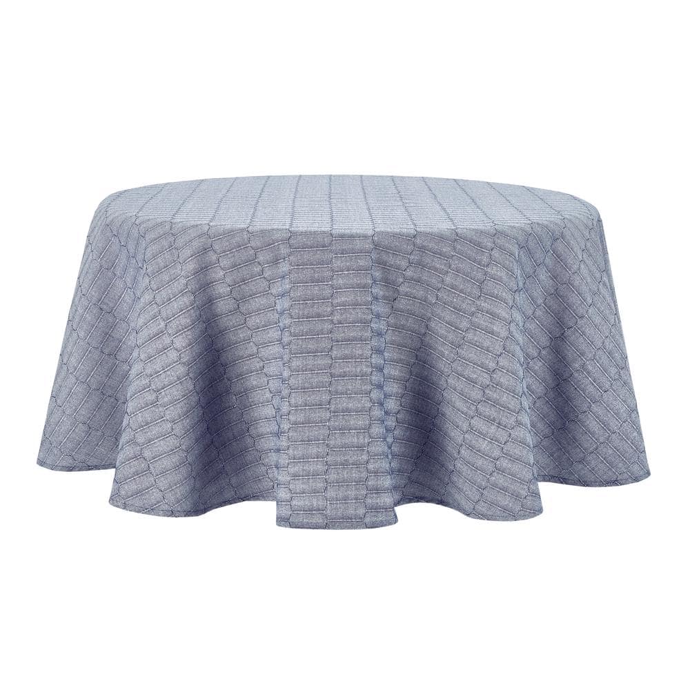 Honeycomb Modern Farmhouse 70 in. Round Blue Cotton Tablecloth - Hercitys