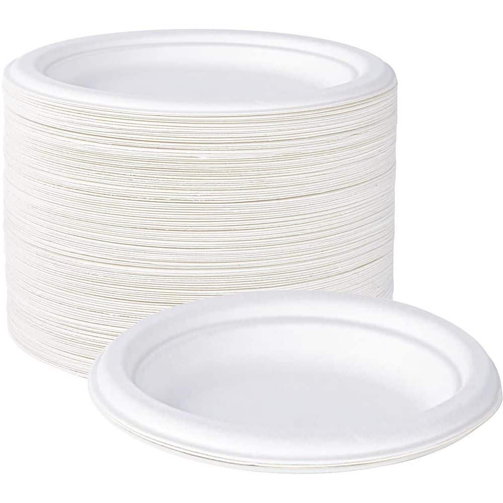 White Compostable 10 in. Heavy Duty Paper Plates 150-Pack Disposable Biodegradable Eco-friendly Sugarcane Bagasse Plates - Hercitys