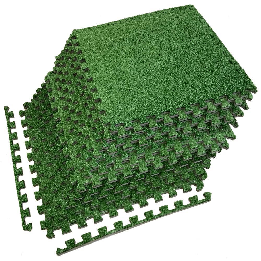 Green Grass – Residential 24 x 24 in. Interlocking Carpet Mat Square (48 sq. ft.) - Hercitys