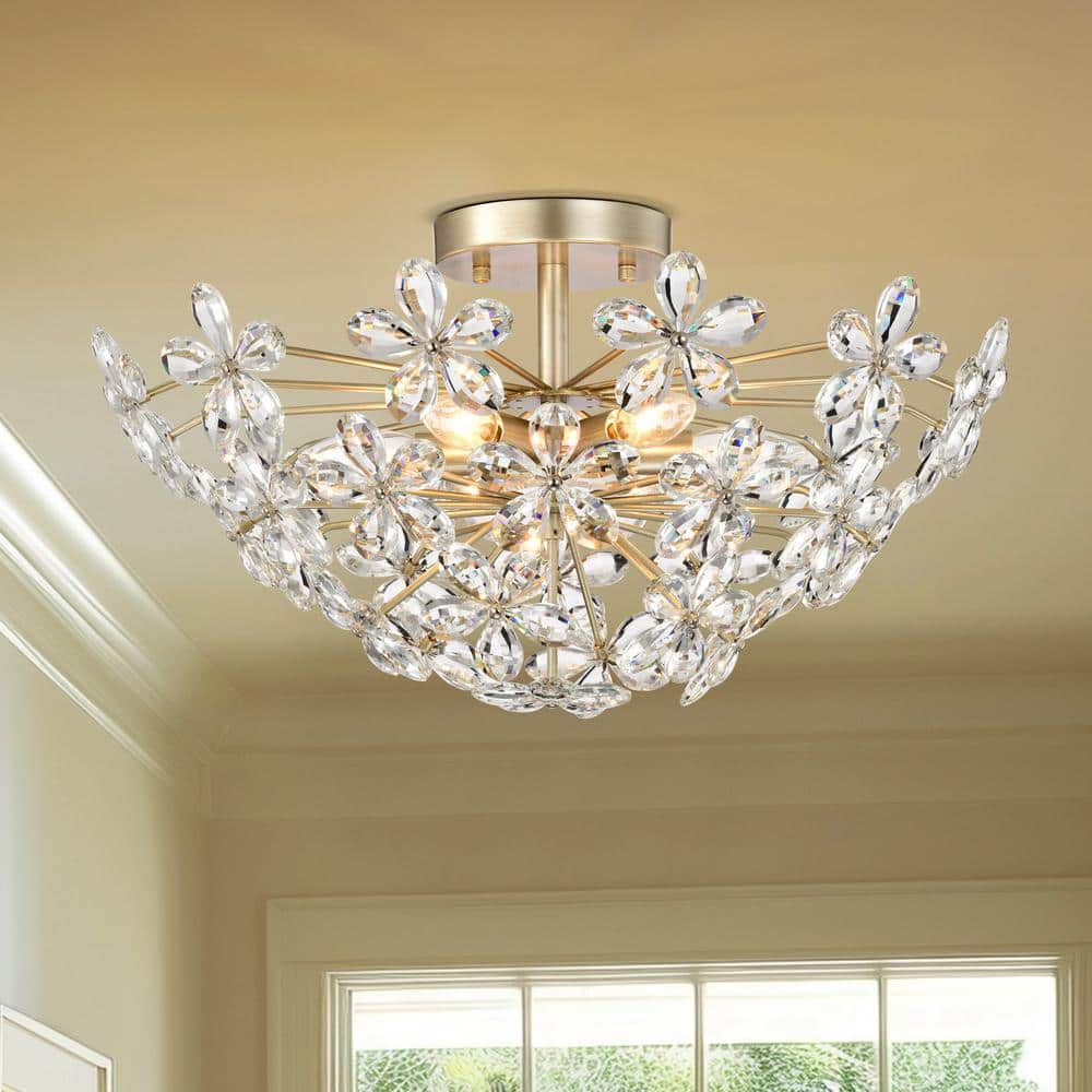 Teresa 22.4 in. 6-Light Brushed Silver-ish Champagne Flower Crystal Large Size Flush Mount - Hercitys