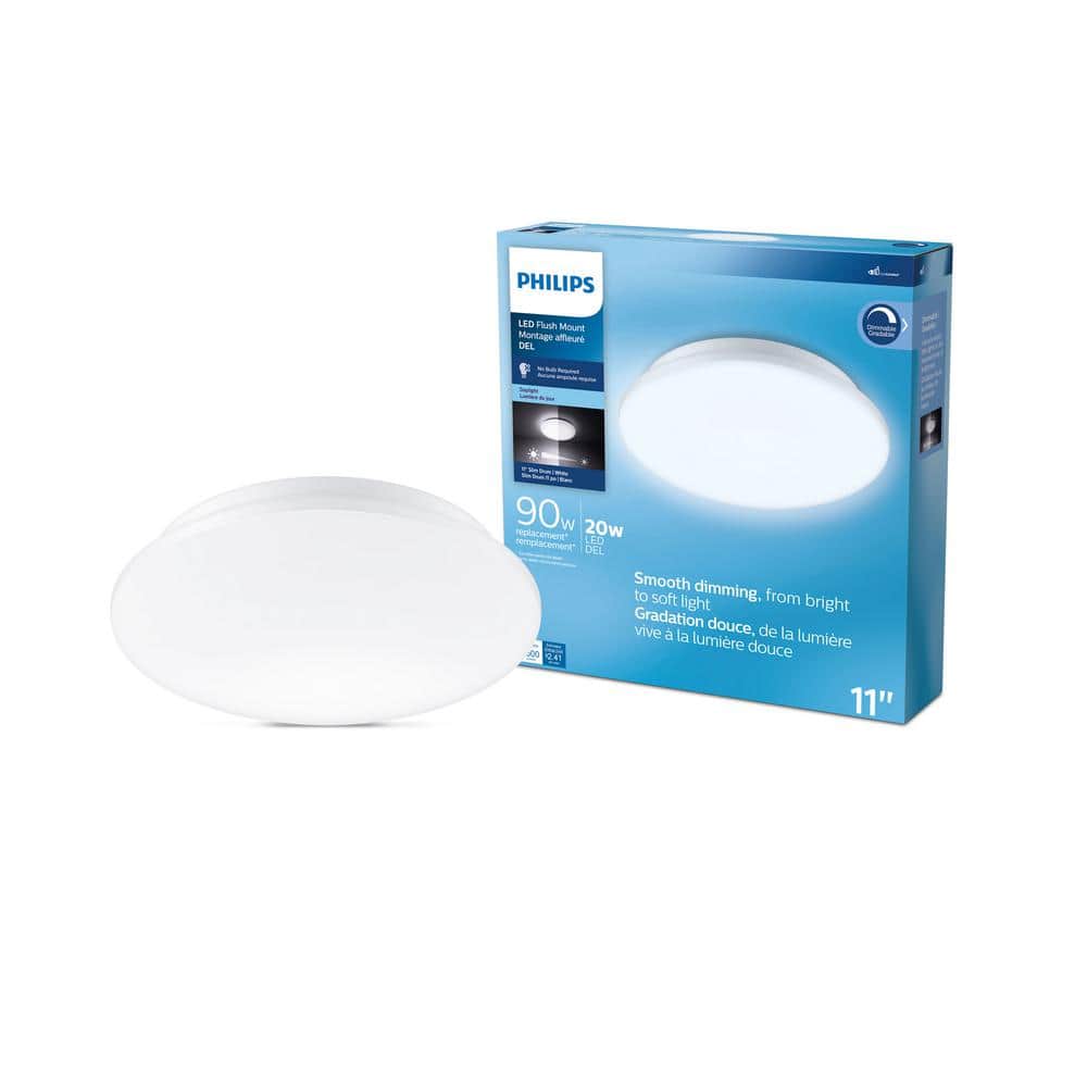 White 11 in. Slim Drum Integrated LED Flush Mount Daylight 5000K (2-Pack) - Hercitys