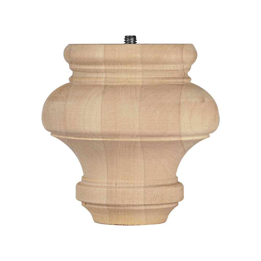 Turned Bun Foot with Hanger Bolt – 4 in. H x 4 in. Dia. – Sanded Unfinished Hardwood – DIY Leg for Sofa, Stool, Armchair - Hercitys
