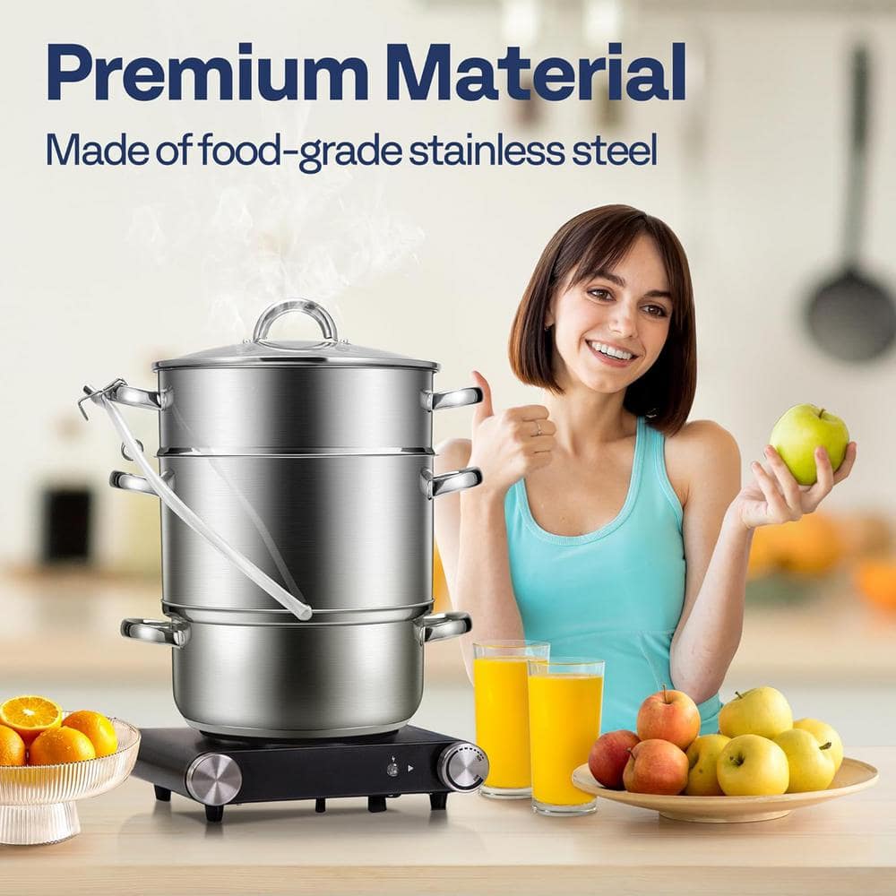 Stainless Steel Juice Steamer Pot 11 qt. with Tempered Glass Lid - Hercitys