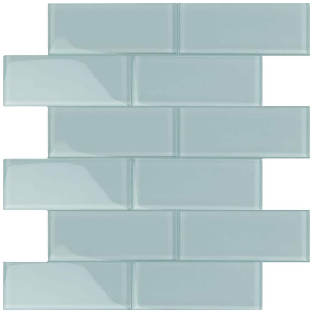 Light Blue 3-in. x 12-in. Polished Glass Mosaic Floor and Wall Tile (5 Sq ft/case) - Hercitys
