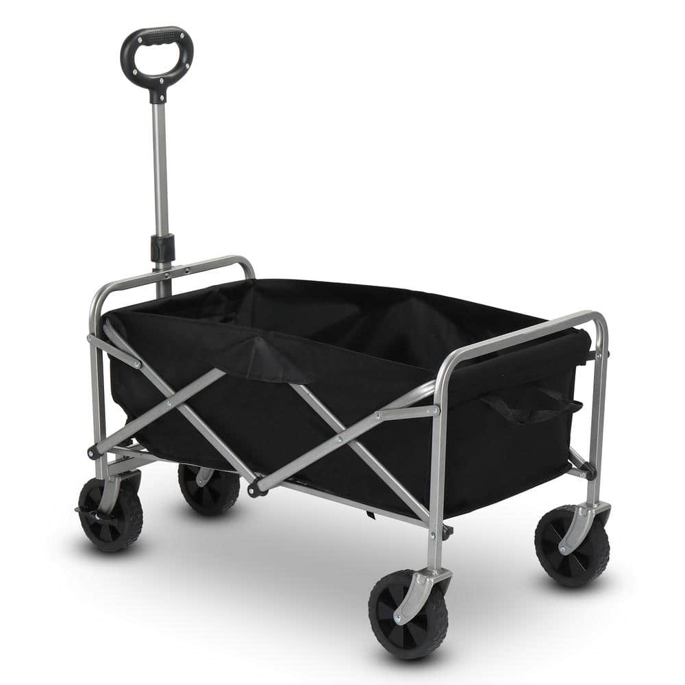 Oxford Fabric Steel Frame 4-Wheeled Outdoor Garden Cart Collapsible Folding Wagon in Black - Hercitys