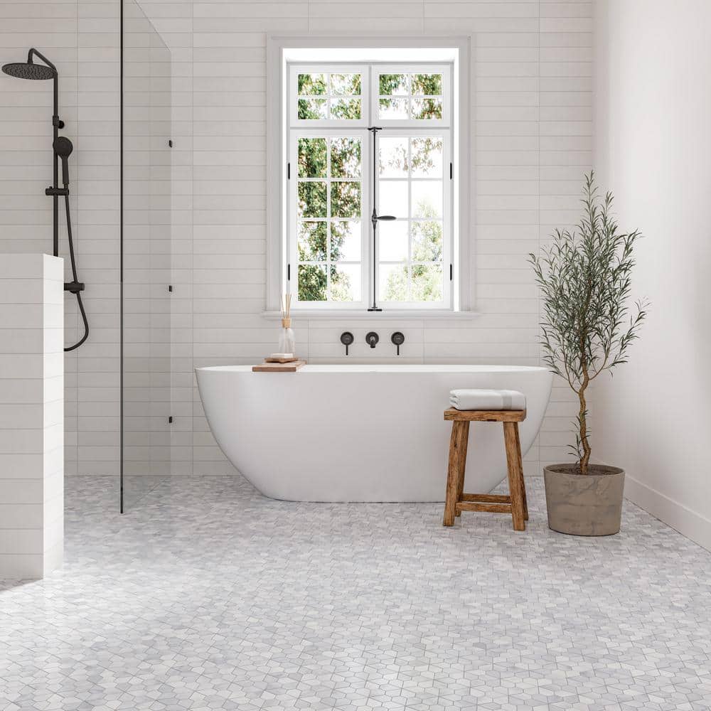 Allora Rectangle 3 in. x 24 in. Matte Solid White Porcelain Floor Tile (10.66 sq. ft./Case) - Hercitys