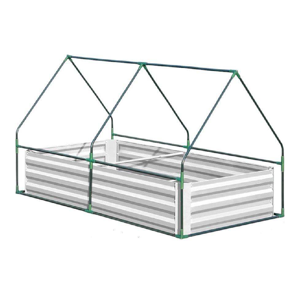 Large 6 x 3 x 1 ft. Clear Galvanized Metal Raised Garden Bed with Mini Greenhouse and Ventilated Cover - Hercitys