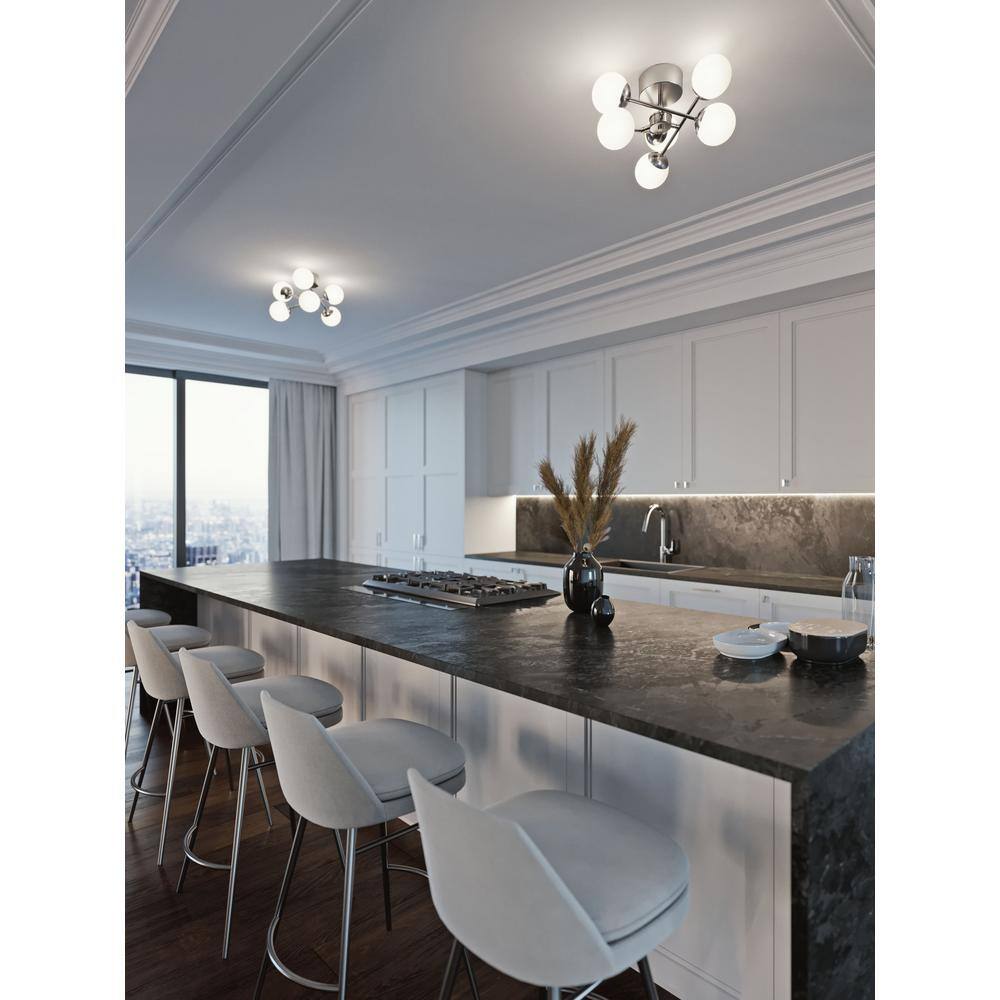 Pearl 16 in. 5-Light Satin Nickel LED Semi-Flush Mount - Hercitys