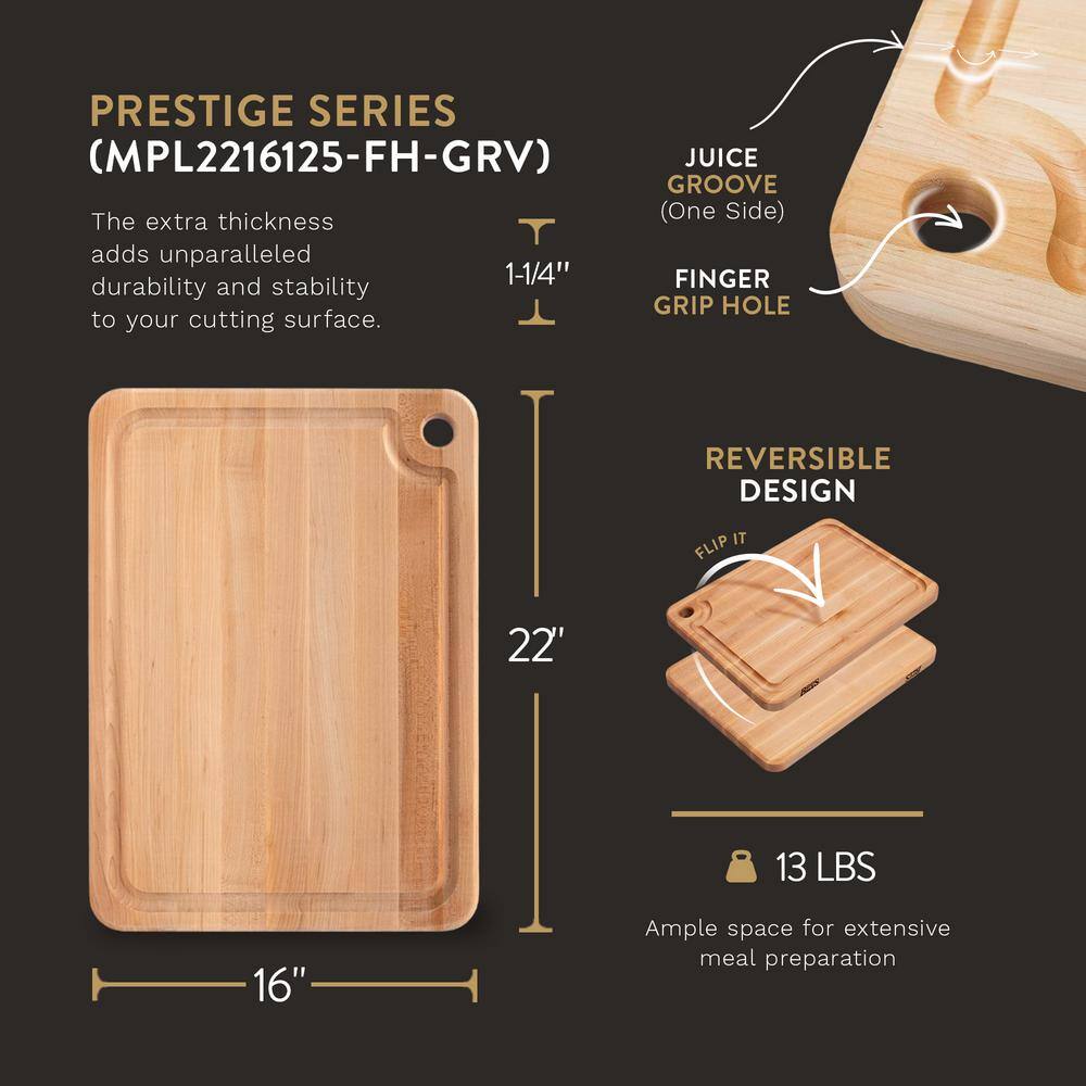 Wood 22 in. x 16 in. Rectangular Edge Grain Reversible Cutting Board w/Juice Groove - Hercitys