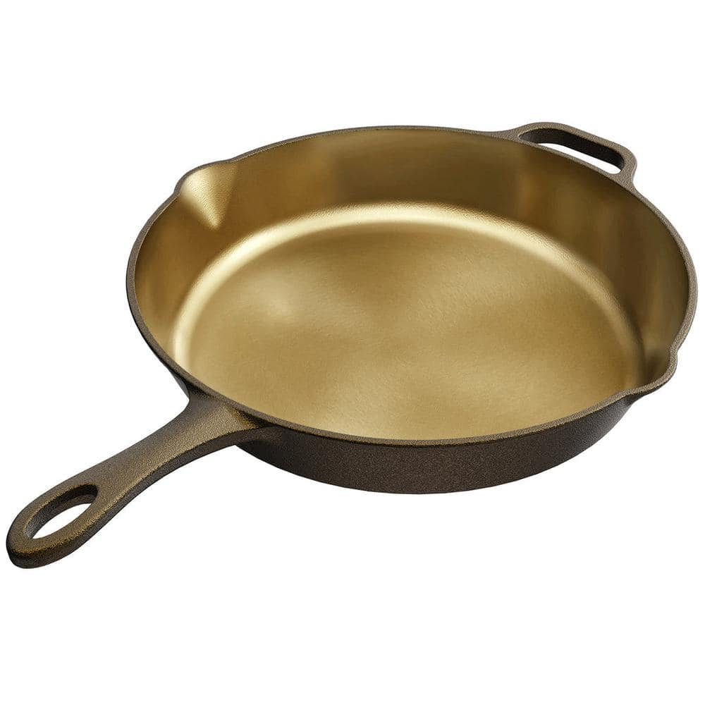 Heirloom 12 in. Cast Iron Skillet in Golden, Mirror Polished, 2 in. Wall Height, 2.7 L - Hercitys