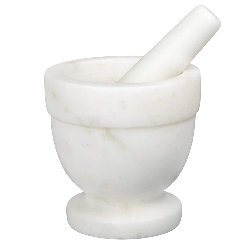 Natural Marble Mortar Off-White and Pestle Spice Grinder Set Pestle Set Kitchen Spices, Herbs, Pesto Grinder - Hercitys
