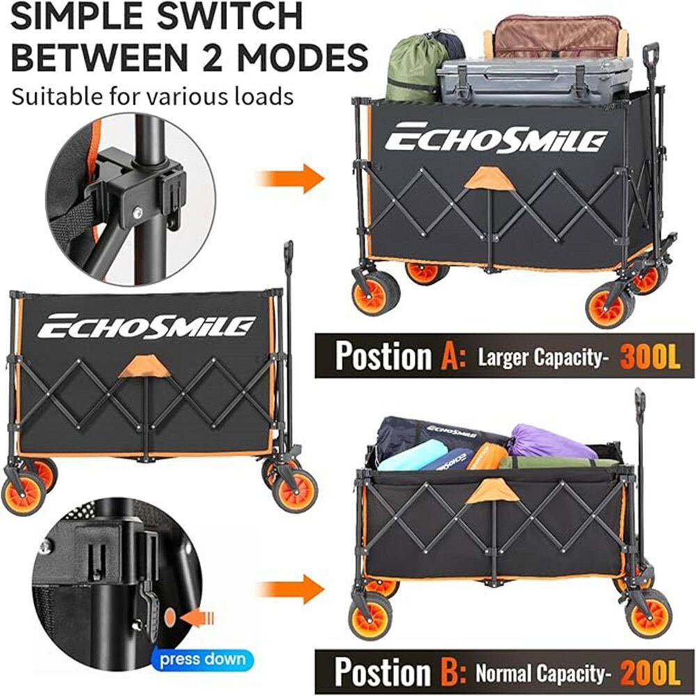 EchoSmile Black and Orange 10.67 cu. ft Fabric Garden Cart - Hercitys