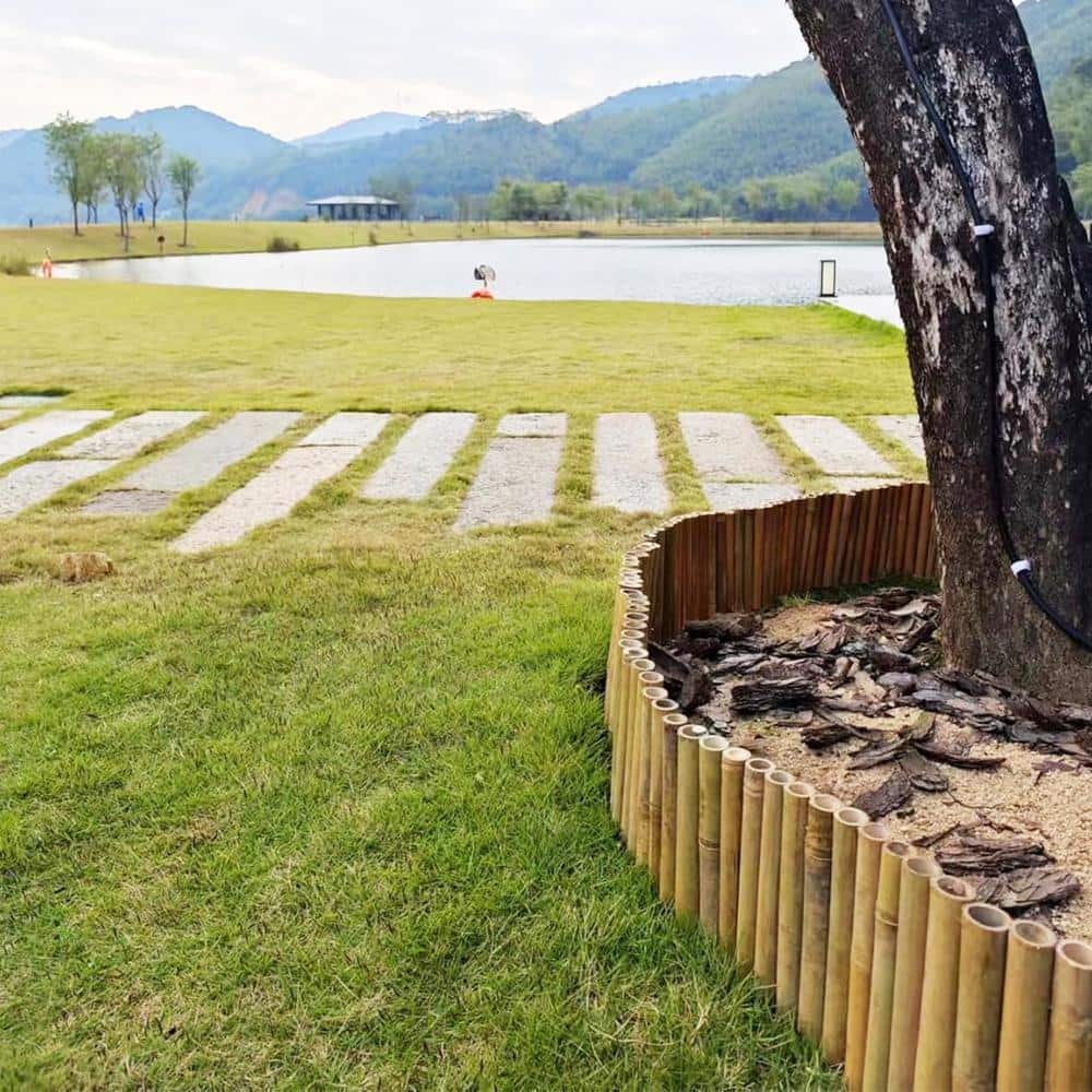 7.8 in. H x 47 in. L Outdoor Yellow Landscape Edging Short Bamboo Fence Flexible Decorative Border (2 Pack) - Hercitys