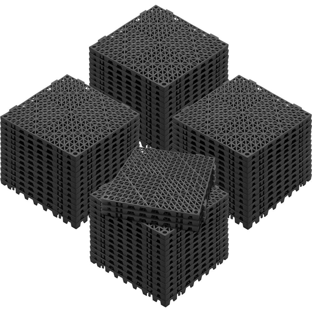 Interlocking Tile 55PCS, Drainage Tiles, Black, 12 in. W x 12 in. L x 0.6 in. T, PVC, Gym Flooring Mat, (55 sq. ft. ) - Hercitys