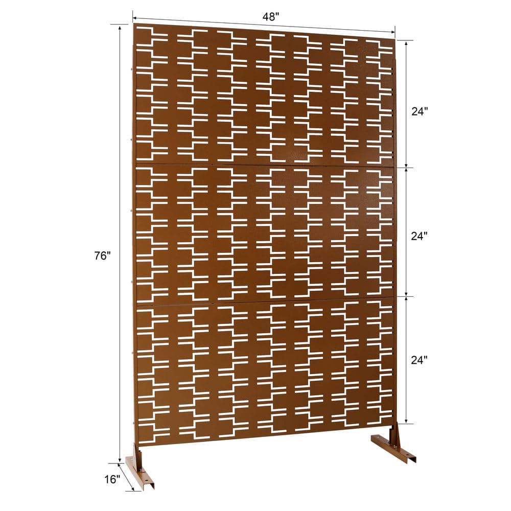 76 in. H x 48 in. W Steel Garden Fence Freestanding Outdoor Privacy Screen in Brown - Hercitys