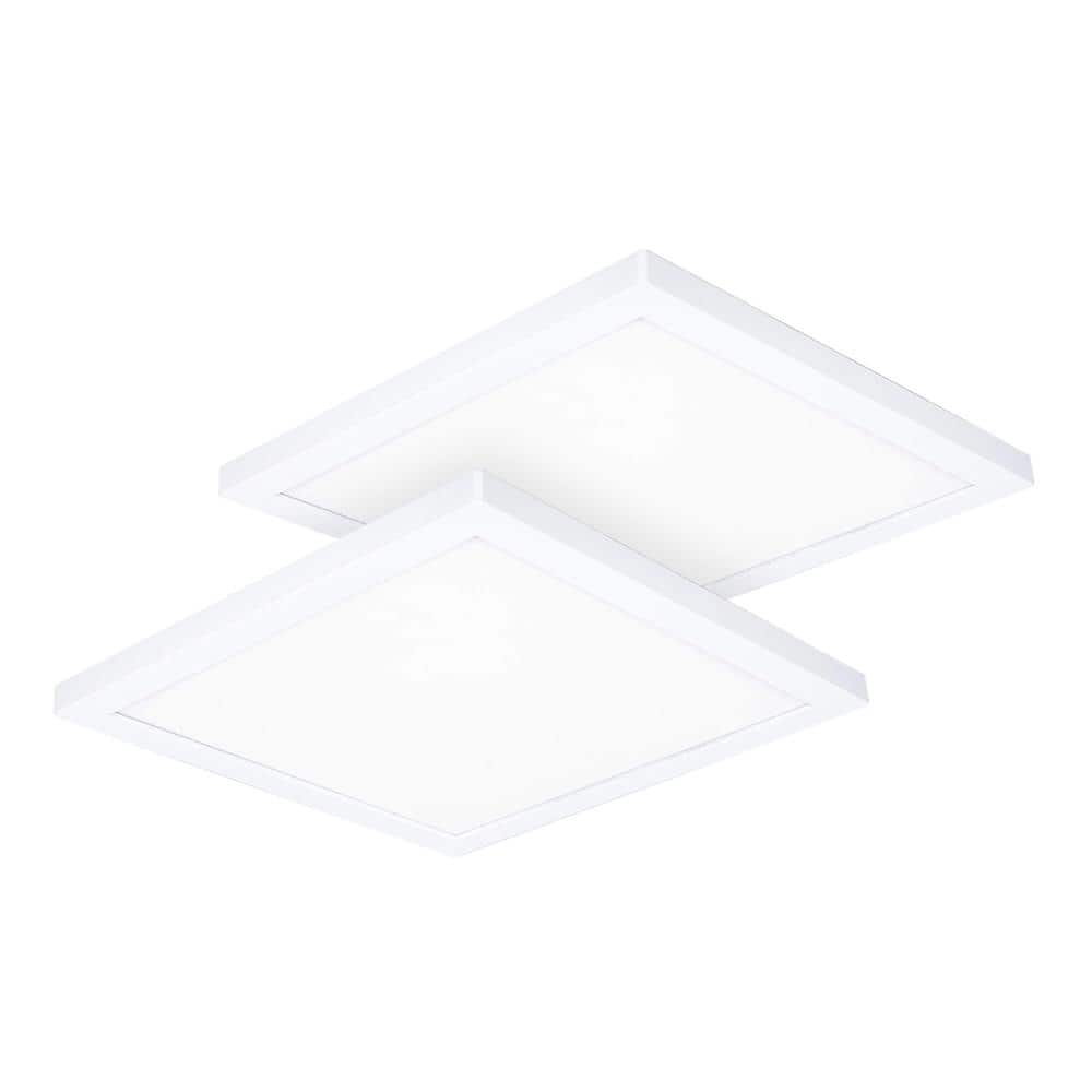 Square 12 in. 96-Watt Equivalence 1-Light White Dimmable Integrated LED Flush Mount Ceiling Lights 2700K 4000K (2-Pack) - Hercitys