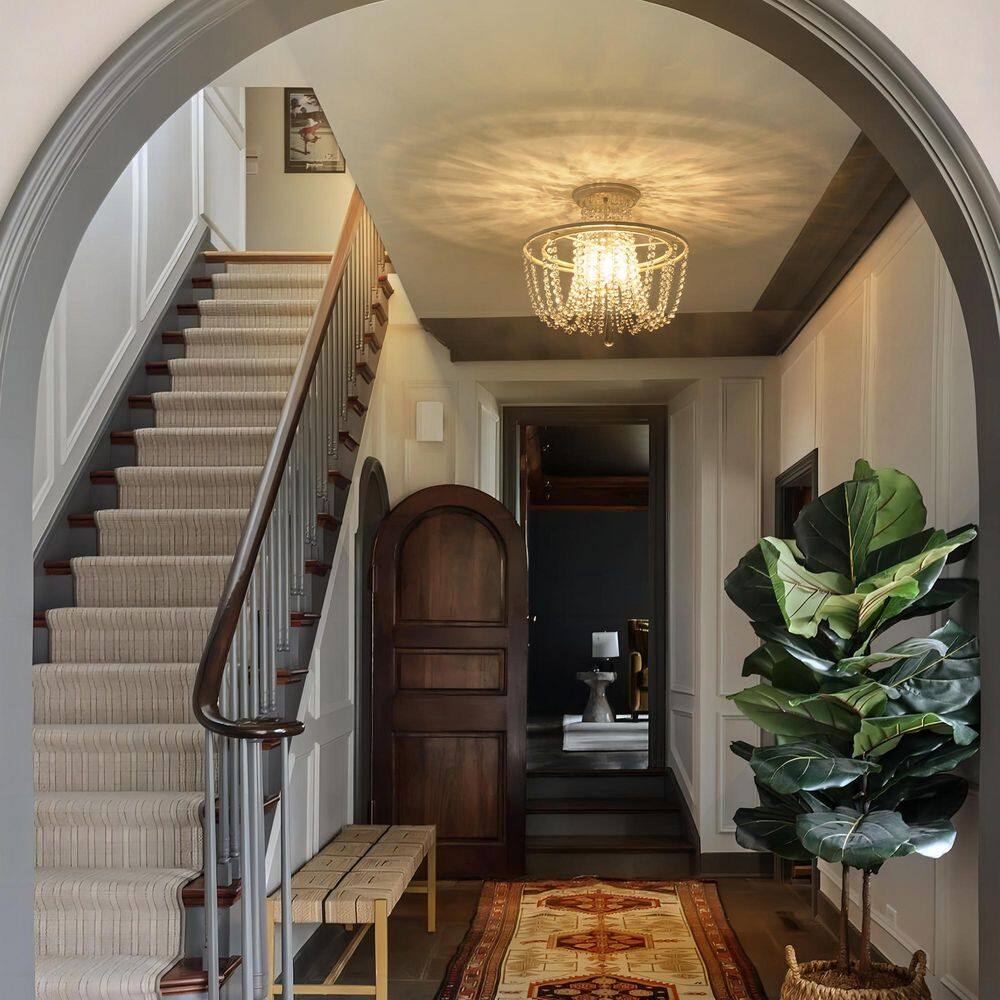 Keira 3-Light 17.32 in. Traditional Vintage Antique White Round Crystal Semi-Flush Mount Light - Hercitys