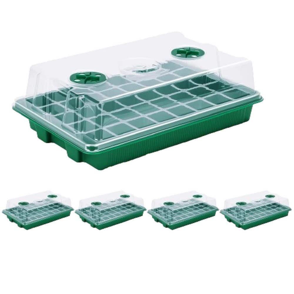 Seed Starter Tray with Humidity Dome for Seed Seedling Planting Starter Mini Greenhouse Germination Trays (5-Pack) - Hercitys