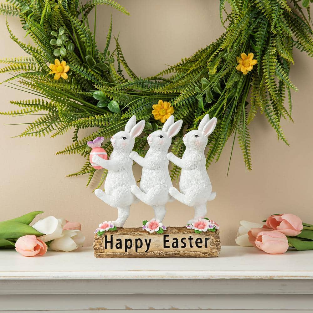 9.25 in. H Easter Resin Triple Bunny Table Decor - Hercitys
