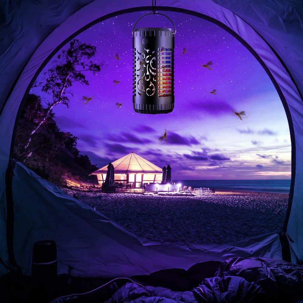 Solar Bug Zapper Garden Flame Flying Insect Killer Lamp Torch Mosquito Killer Trap with 2 Light Modes 600V Grid Handle - Hercitys