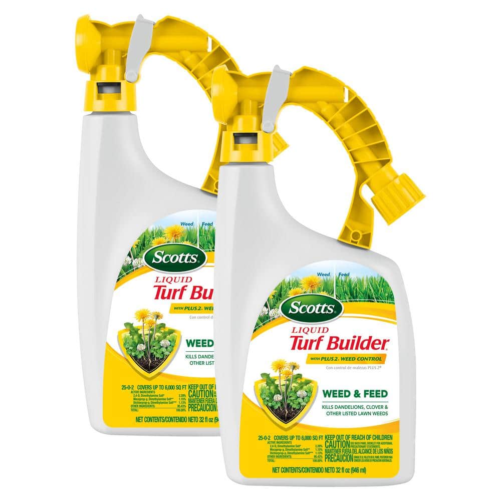 Liquid Turf Builder with Plus 2 Weed Control-Liquid Weed Killer and Fertilizer, 32 fl. oz. (2-Pack) - Hercitys