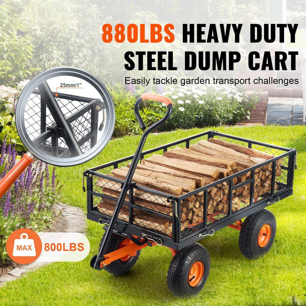 Dump Cart, Metal Garden Dump Cart with Easy, Utility Wheelbarrow 880 lbs. Capacity, 3.2 cu. ft. Metal Garden Cart - Hercitys