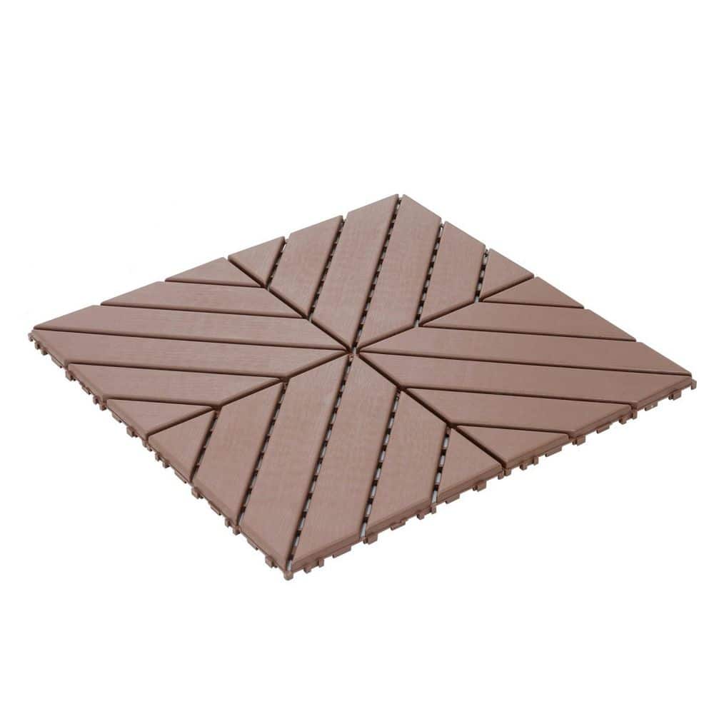 Plastic Floor Paver 12 in. x 12 in. Outdoor Interlocking Deck Tile in Brown 0.8 in. H All Weather Use Tiles(44-Pack) - Hercitys