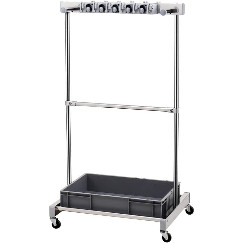 Garden Tool Storage Garage Organizer 10-Slot with Hooks Black Metal Tool Tower Rack with Wheels for Shed Outdoor - Hercitys